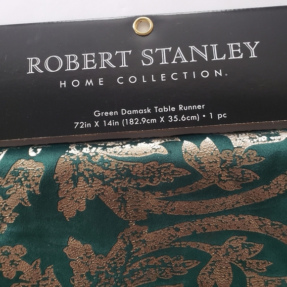 NWT Robert Stanley Green Damask Table Runner - Picture 2 of 9